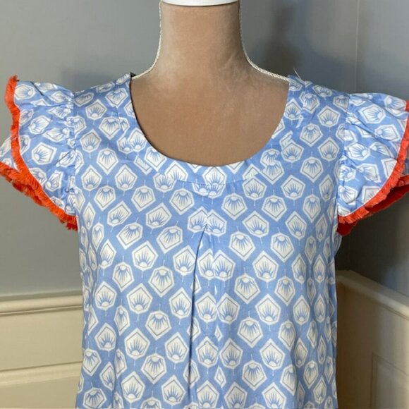 Persifor Clare Dress Flutter Sleeve Shift Sunrise in Crystal Blue Cotton Small - Picture 7 of 12